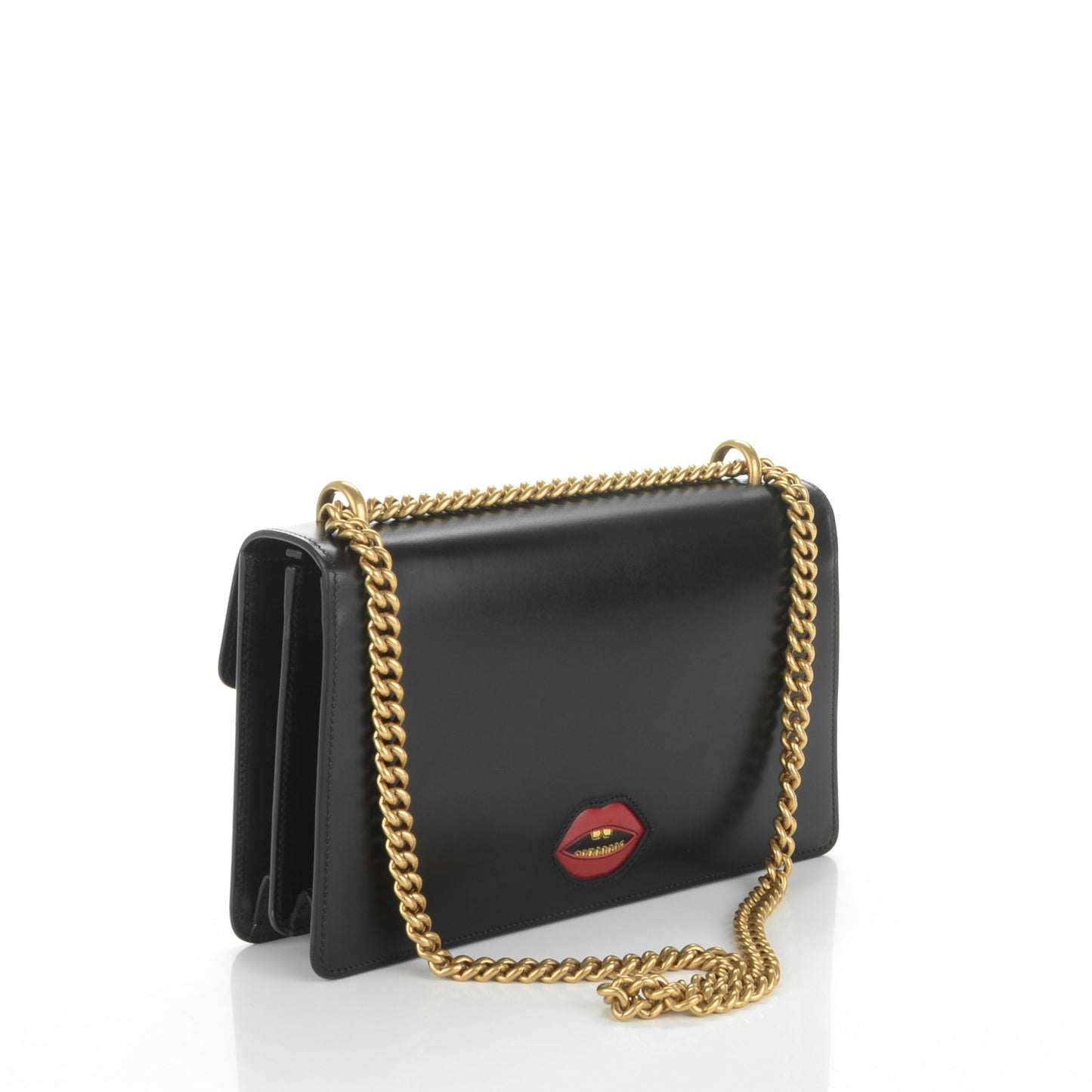 Knight Calfskin Malaga Kid Heart Medium GG Marmont Chain Handle Bag Black Hibiscus Red Multicolor