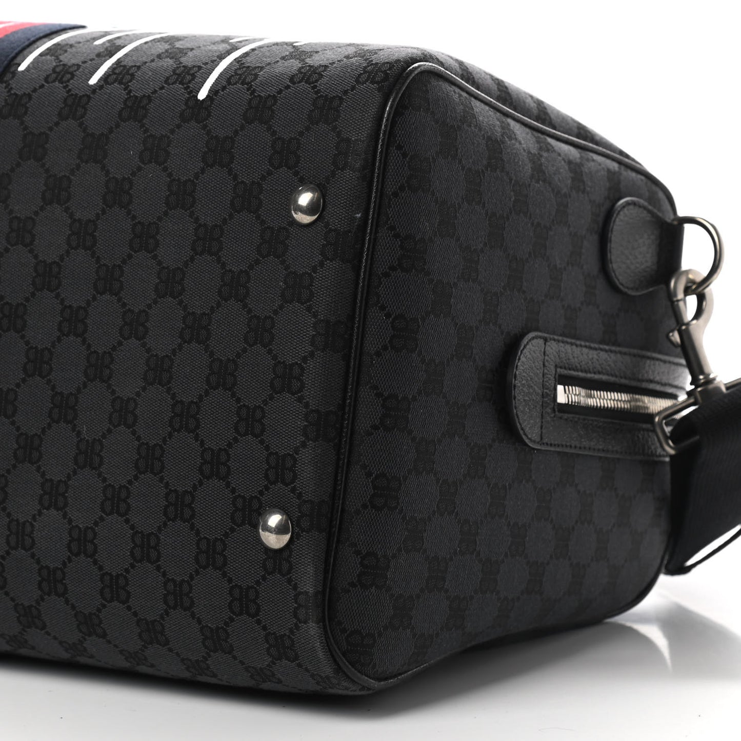 X BALENCIAGA BB Monogram Web Graffiti Medium Ophidia Carry-On Duffle Bag Black