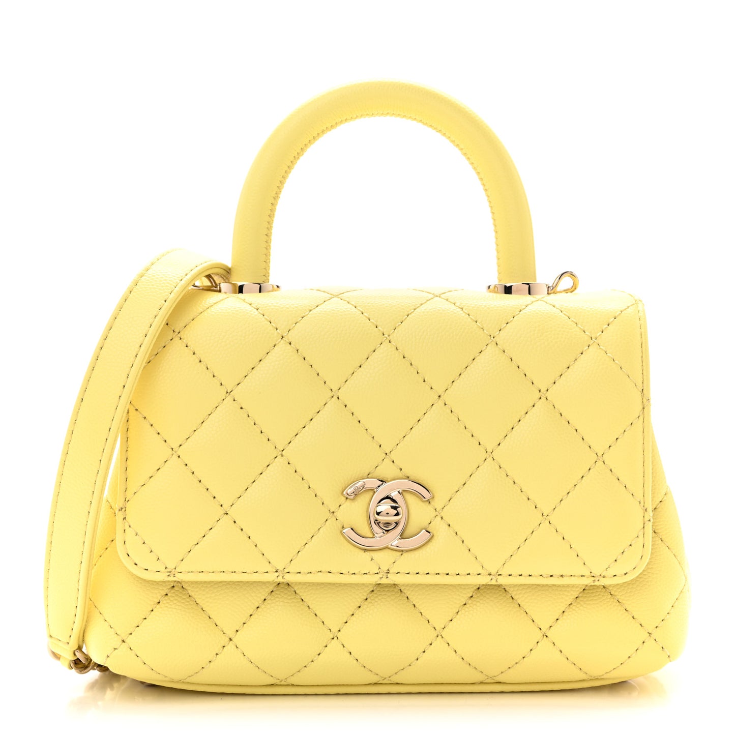 Caviar Quilted Extra Mini Coco Handle Flap Light Yellow