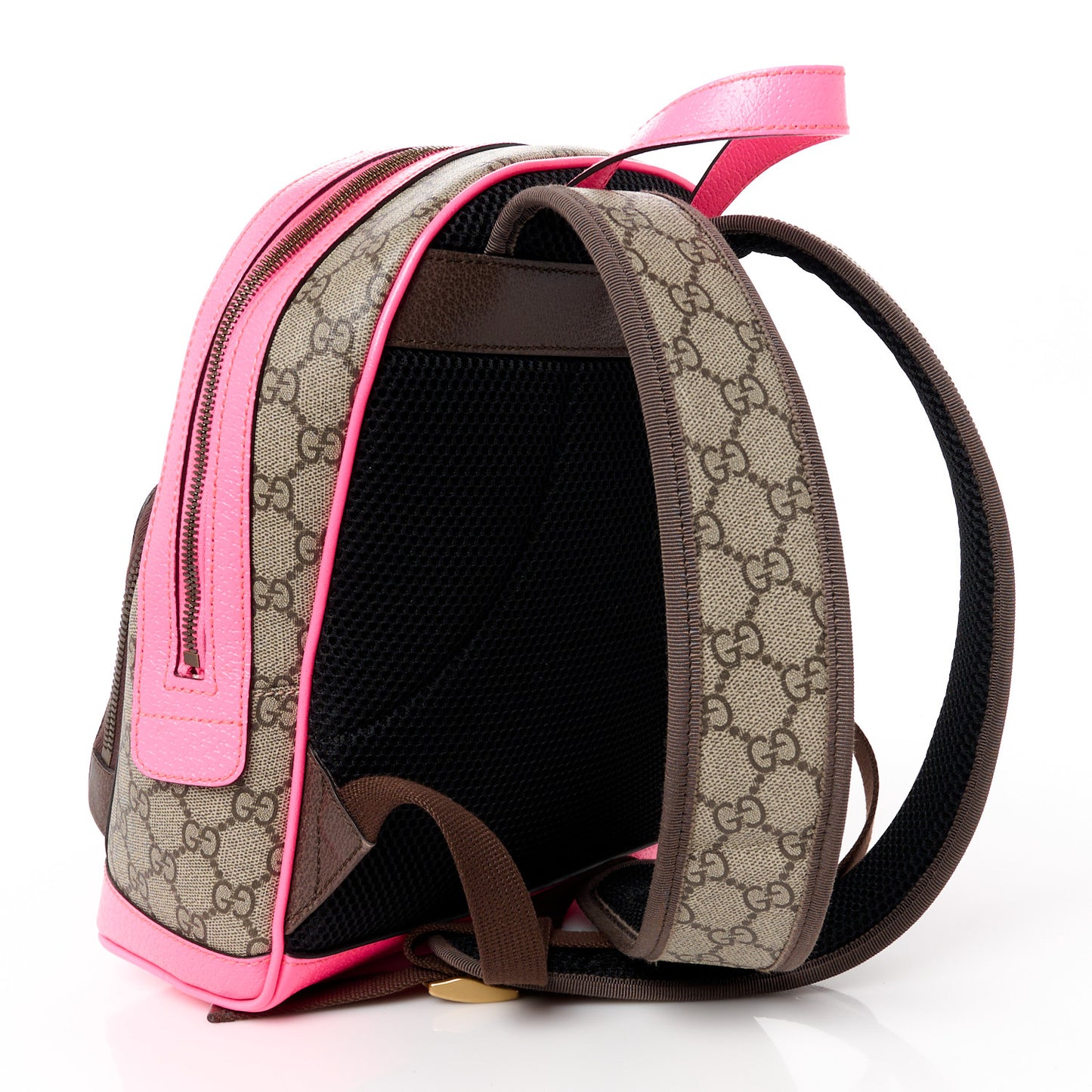 GG Supreme Monogram Textured Dollar Calfskin Web Small Ophidia Day Backpack Beige Ebony Fluorescent Fuchsia