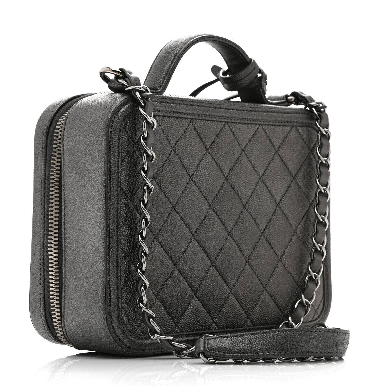 Chanel Metallic Caviar Quilted Medium CC Filigree Vanity Case Dark Silver 3 of 10