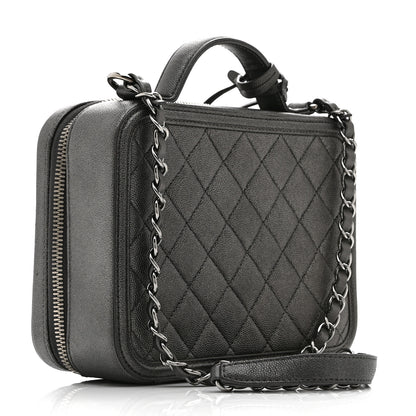 Chanel Metallic Caviar Quilted Medium CC Filigree Vanity Case Dark Silver 3 of 10