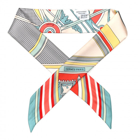 Hermes Silk Washington's Carriage Detail Twilly Creme Aqua Jaune 1 of 3