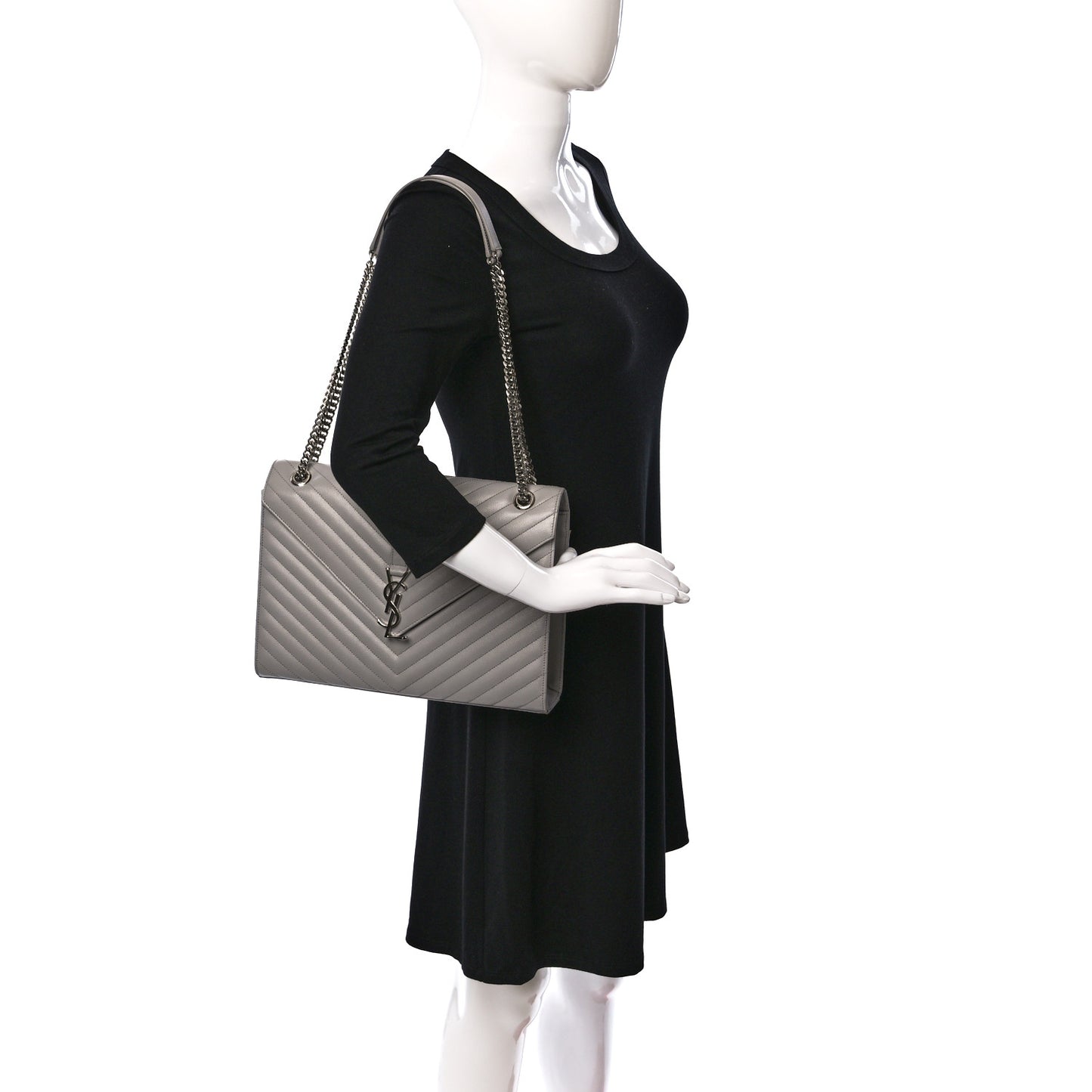 Grain De Poudre Matelasse Chevron Large Monogram Satchel Light Grey