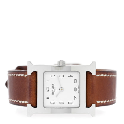 Hermes Stainless Steel Barenia 21mm Heure H Hour Quartz Watch Fauve 2 of 4