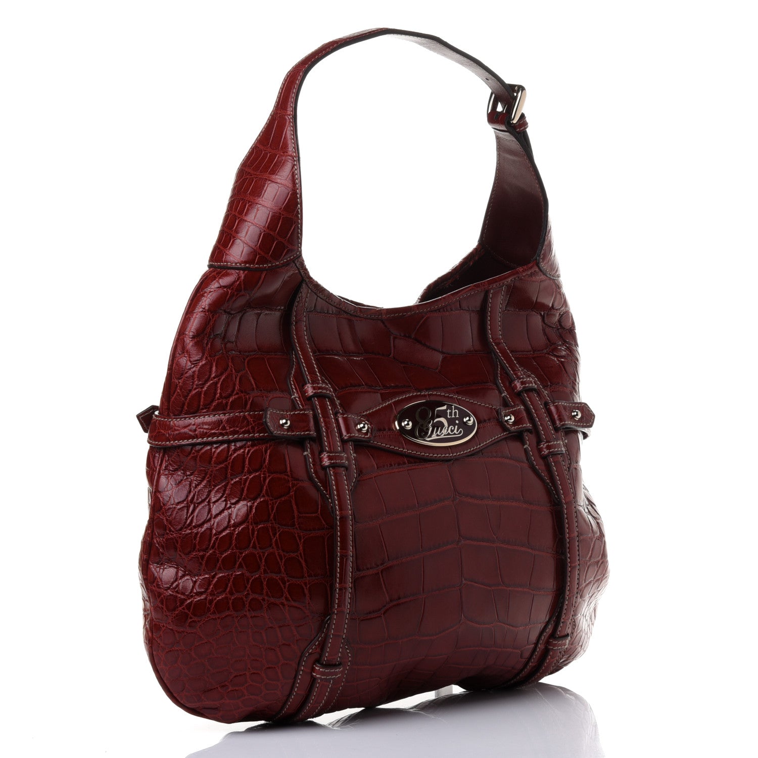 Gucci Crocodile Large Horsebit 85th Anniversary Hobo Red 2 of 4
