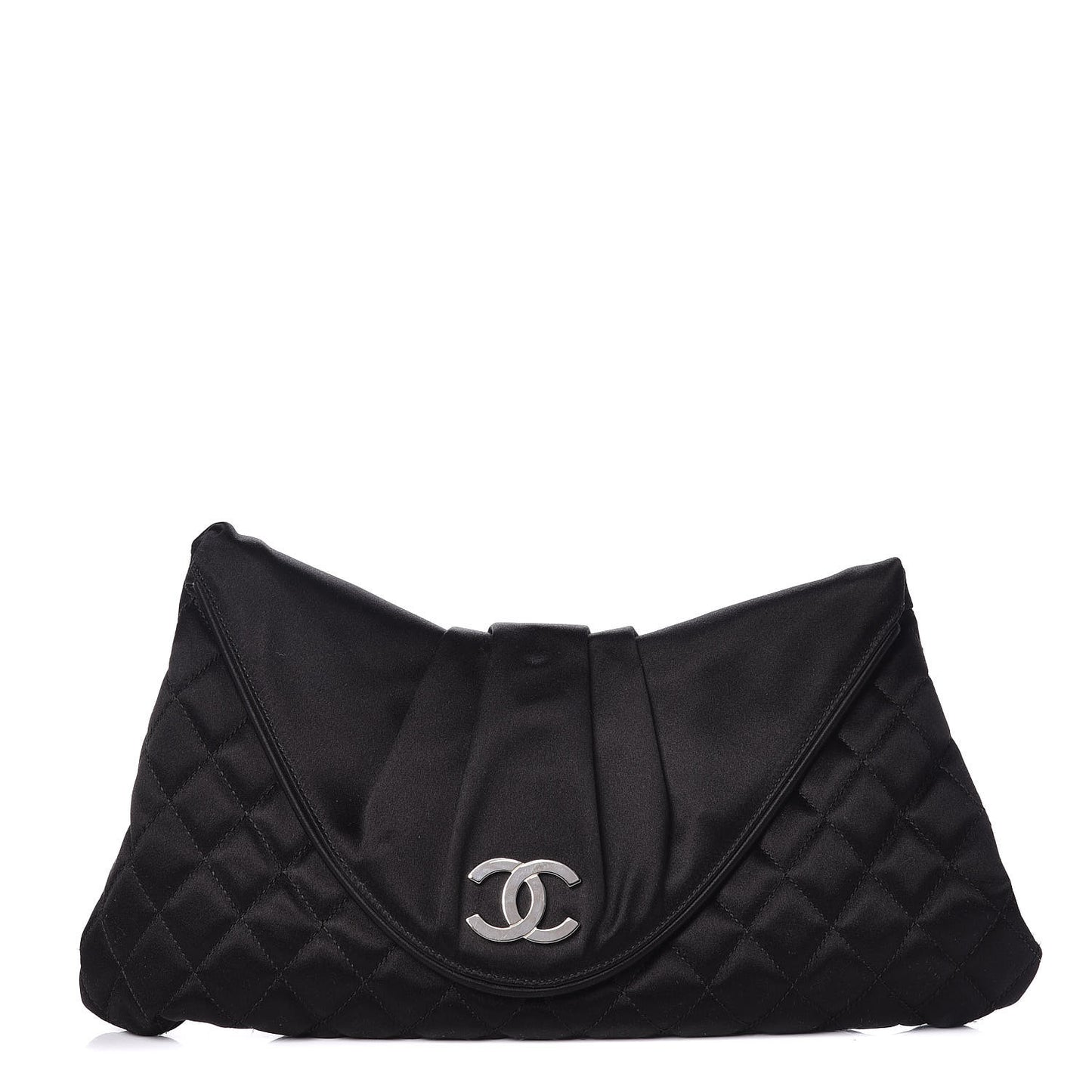 Satin Quilted Flap Clutch Black