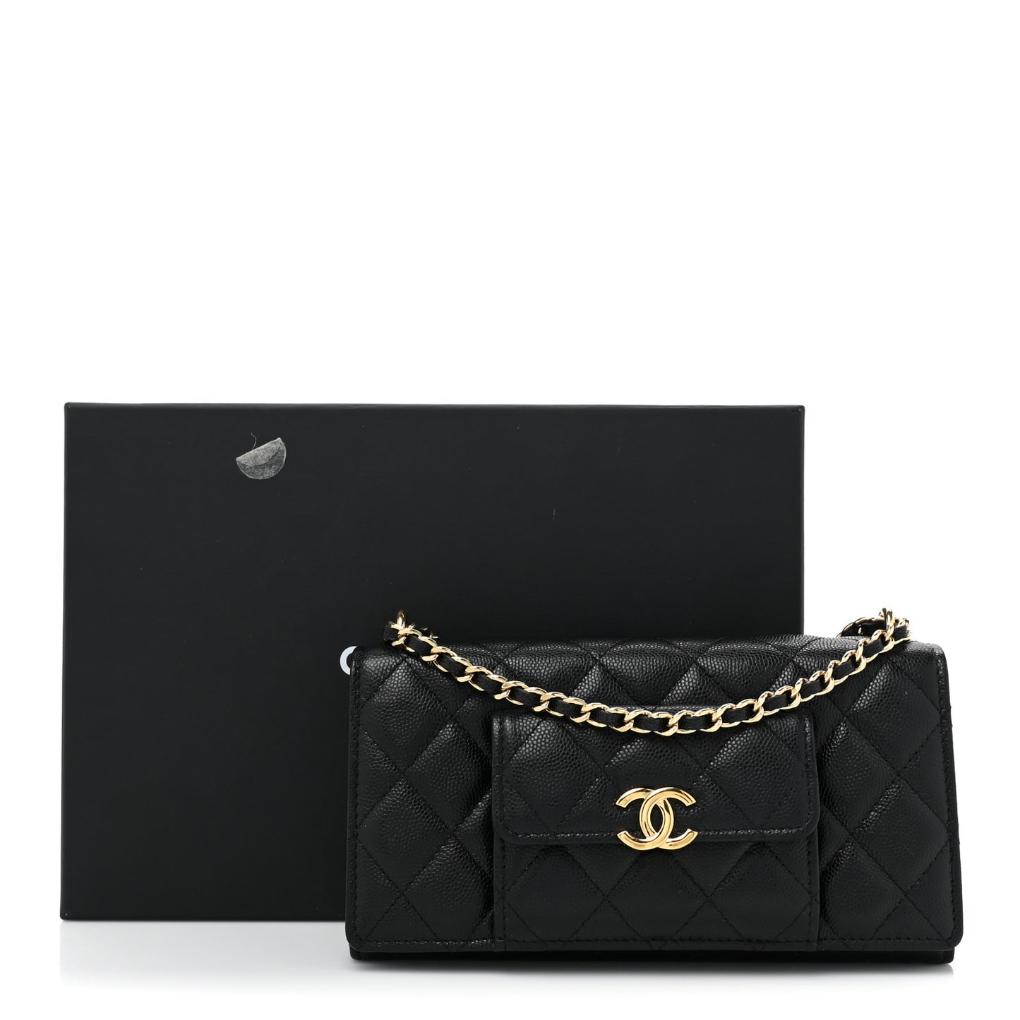 Caviar Quilted Pocket Twins Wallet On Chain WOC Black