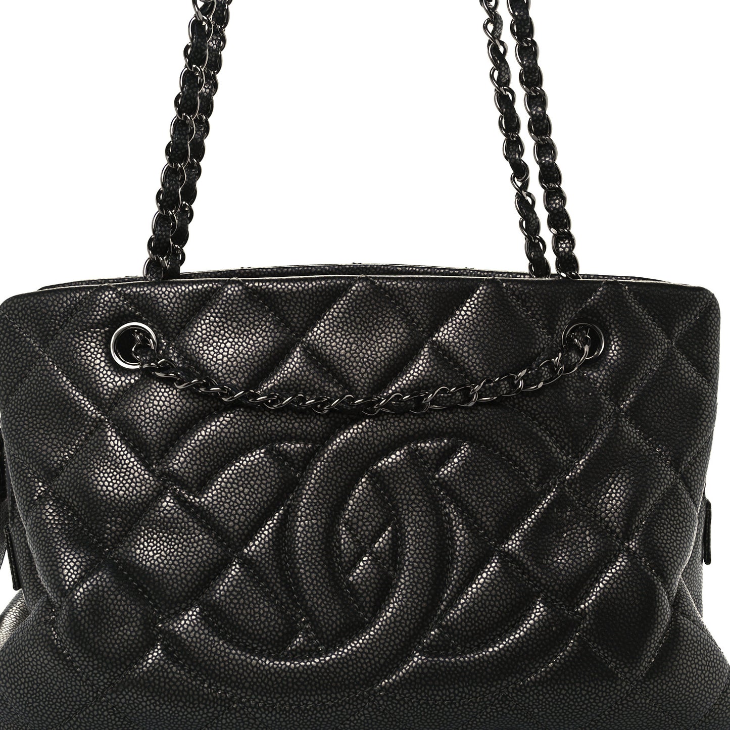 Caviar Quilted Timeless CC Shopping Tote Gray Dark Silver