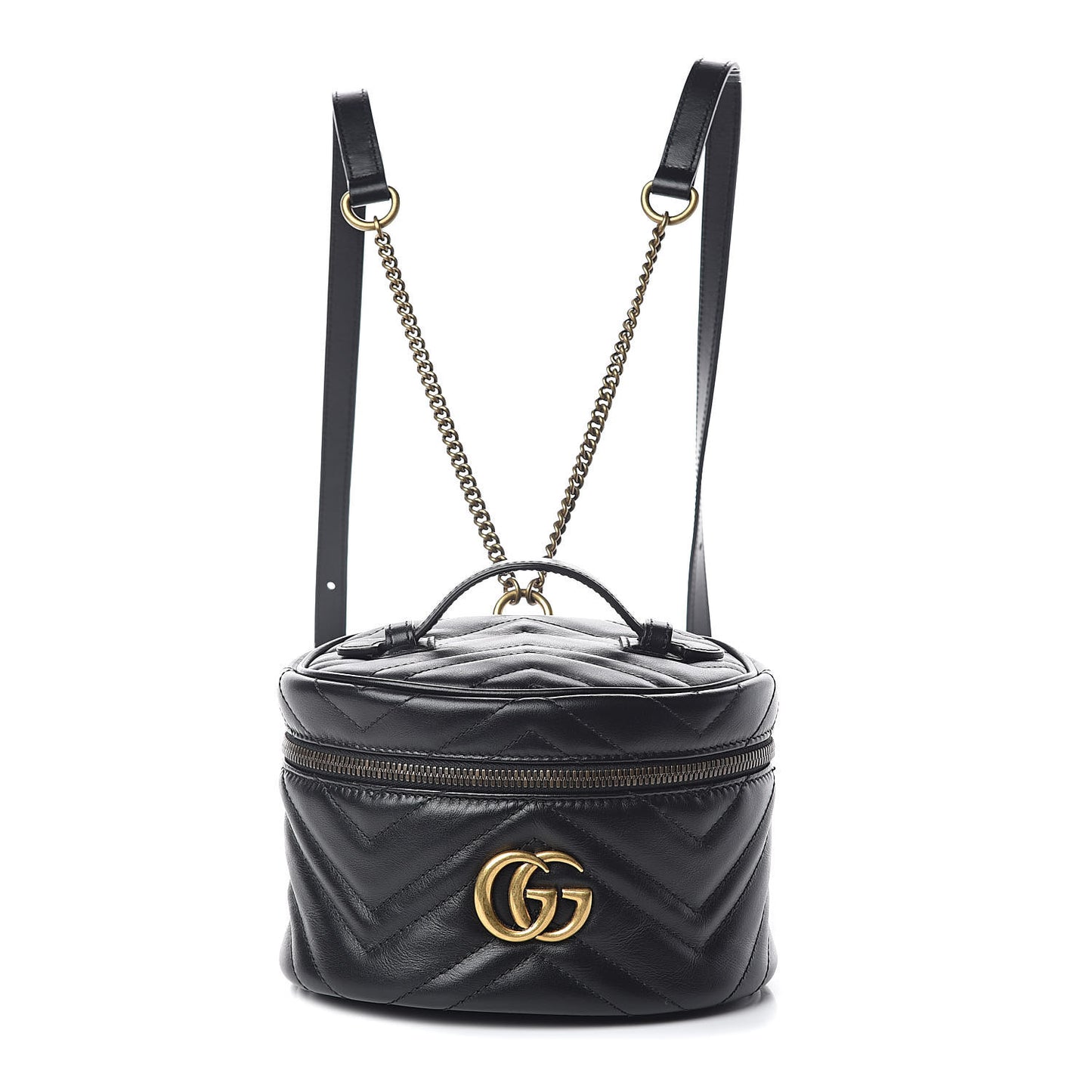 Calfskin Matelasse Mini GG Marmont Round Backpack Black