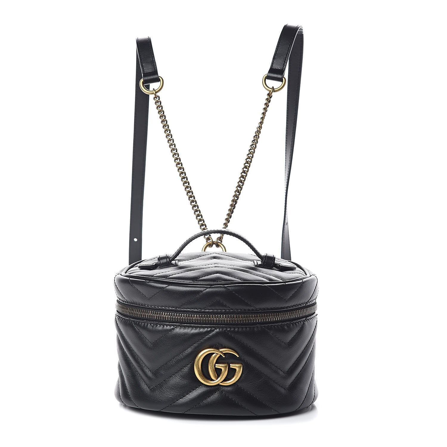 Gucci Calfskin Matelasse Mini GG Marmont Round Backpack Black 1 of 8