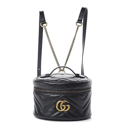 Gucci Calfskin Matelasse Mini GG Marmont Round Backpack Black 1 of 8