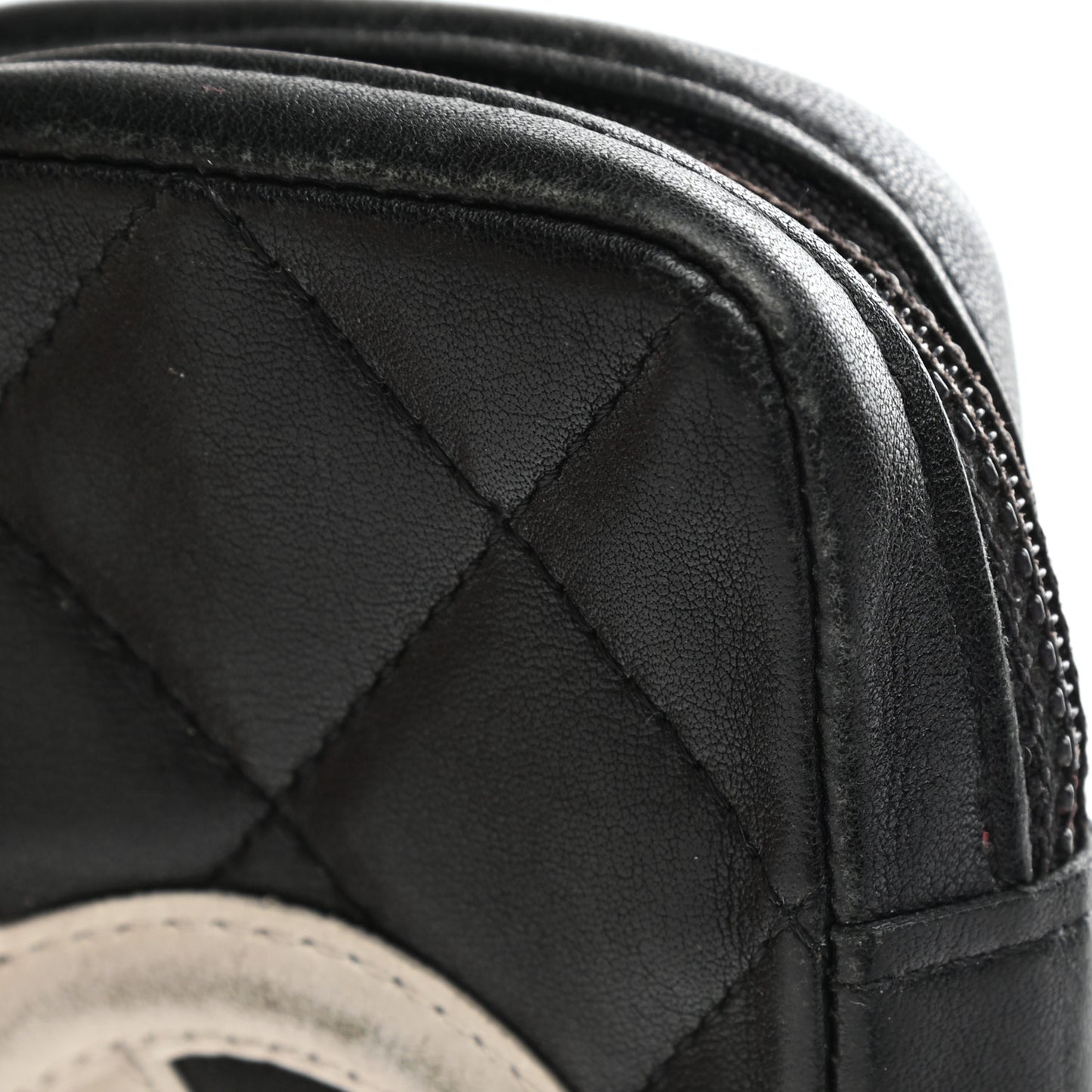 Calfskin Quilted Cambon Zip Around Cosmetic Pouch Black