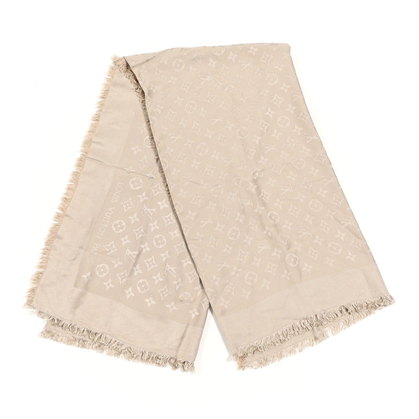 Silk Wool Monogram Shawl Greige