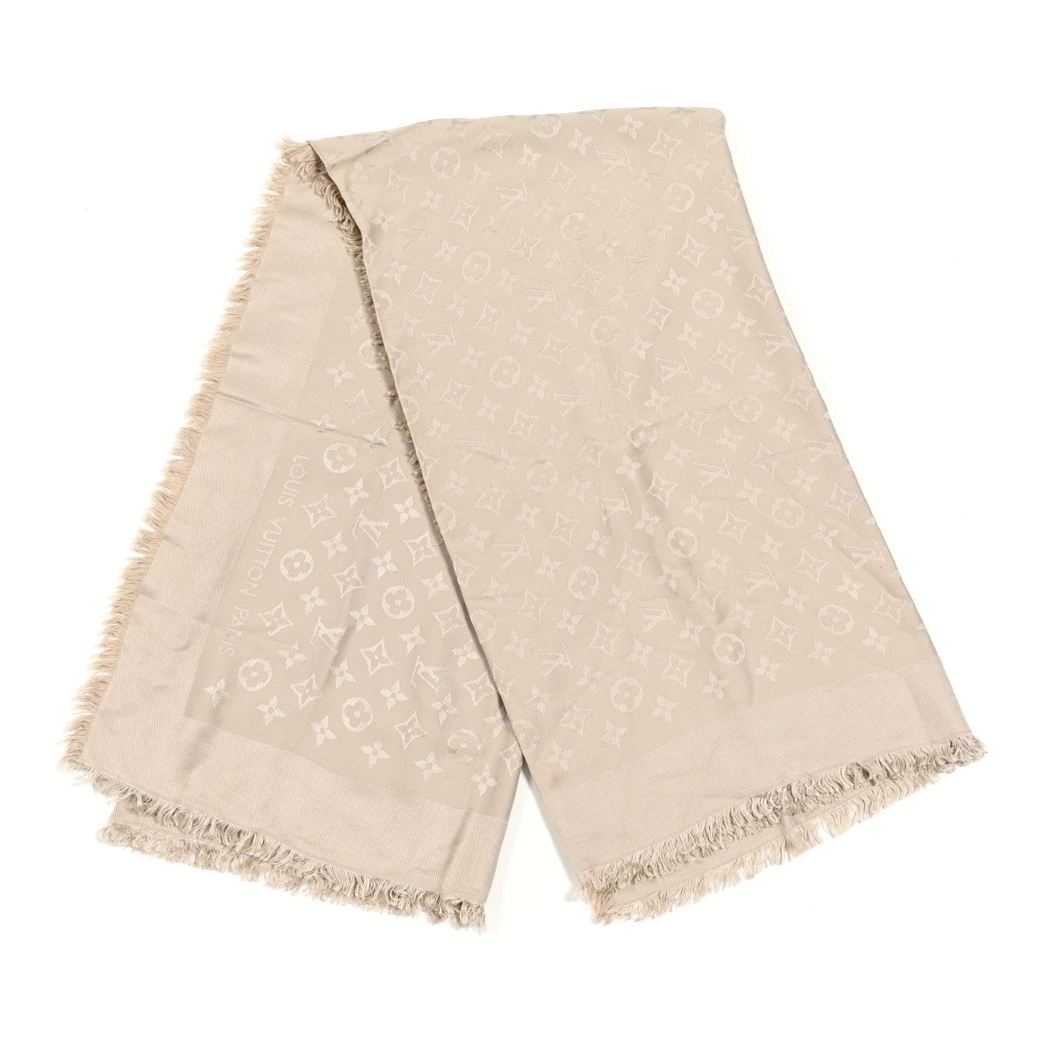 Louis Vuitton Silk Wool Monogram Shawl Greige 2 of 7