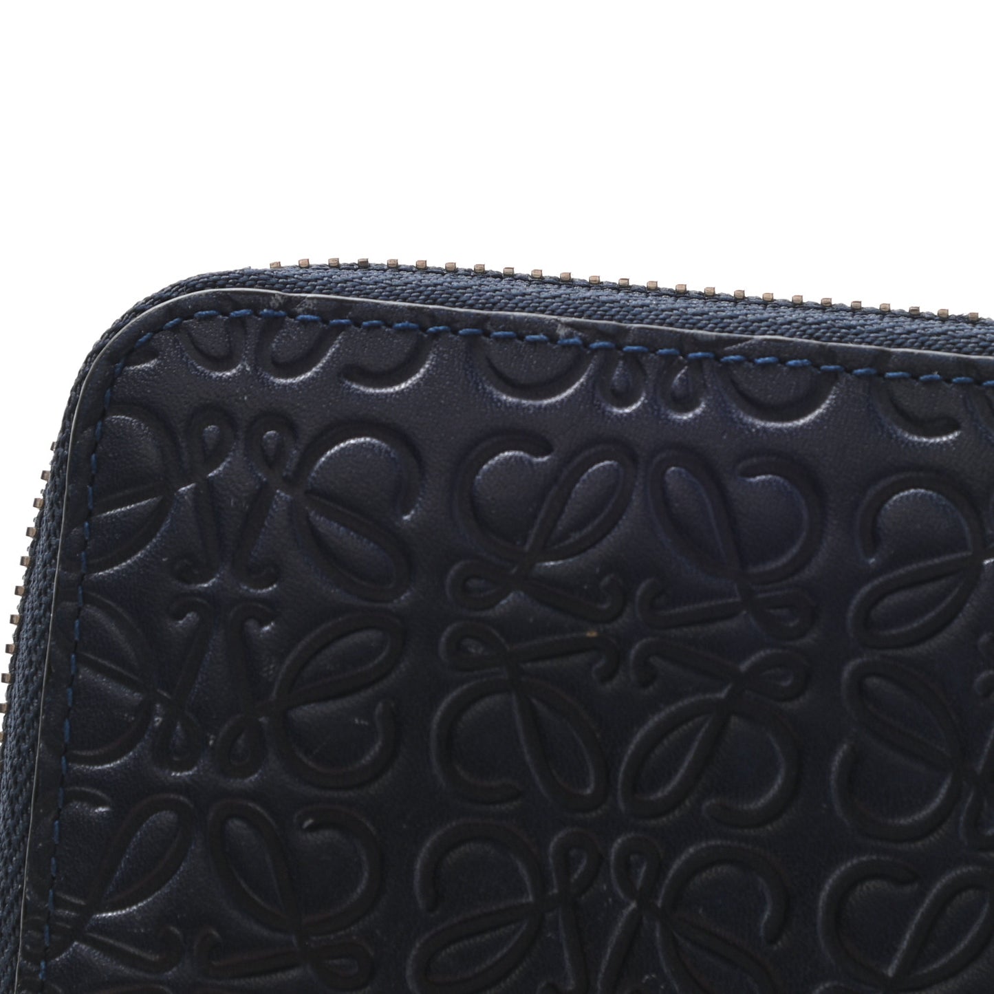 Calfskin Embossed Repeat Medium Zip Wallet Navy