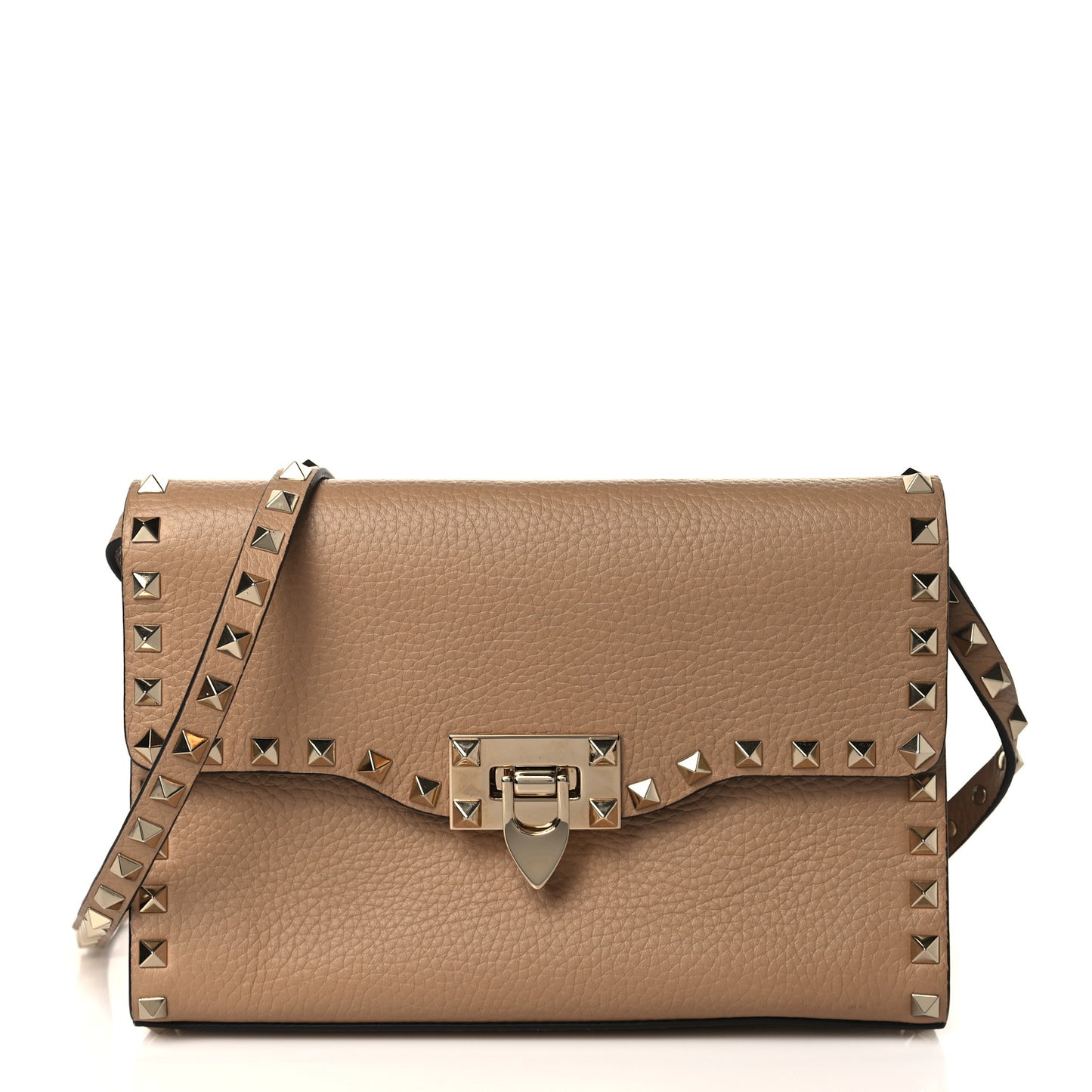 Pebbled Calfskin Medium Rockstud Flip Lock Crossbody Bag Skin Sorbet