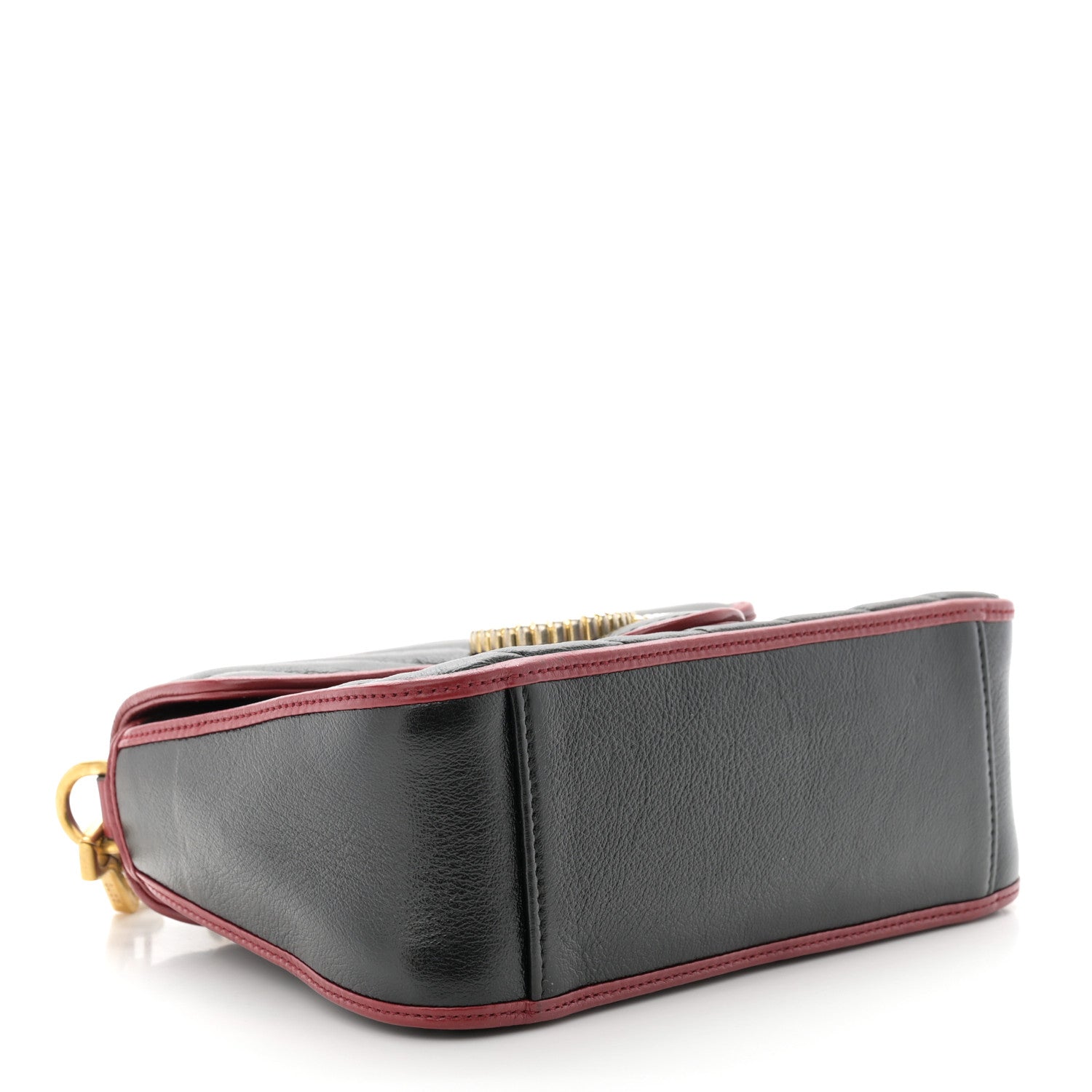 Gucci Vintage Effect Calfskin Matelasse Diagonal Mini Torchon GG Marmont Top Handle Shoulder Bag Black Romantic Cherry 4 of 11