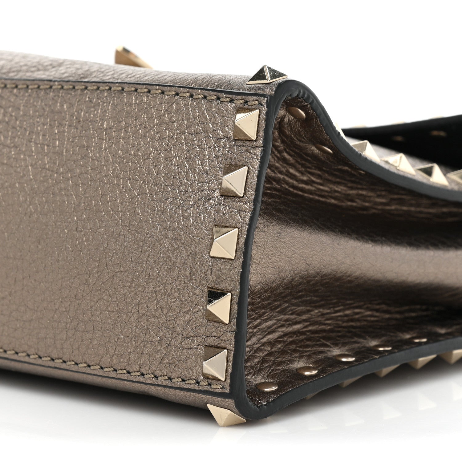 Valentino Garavani Metallic Pebbled Calfskin Small Rockstud Single Handle Flap Bag Sasso 7 of 9
