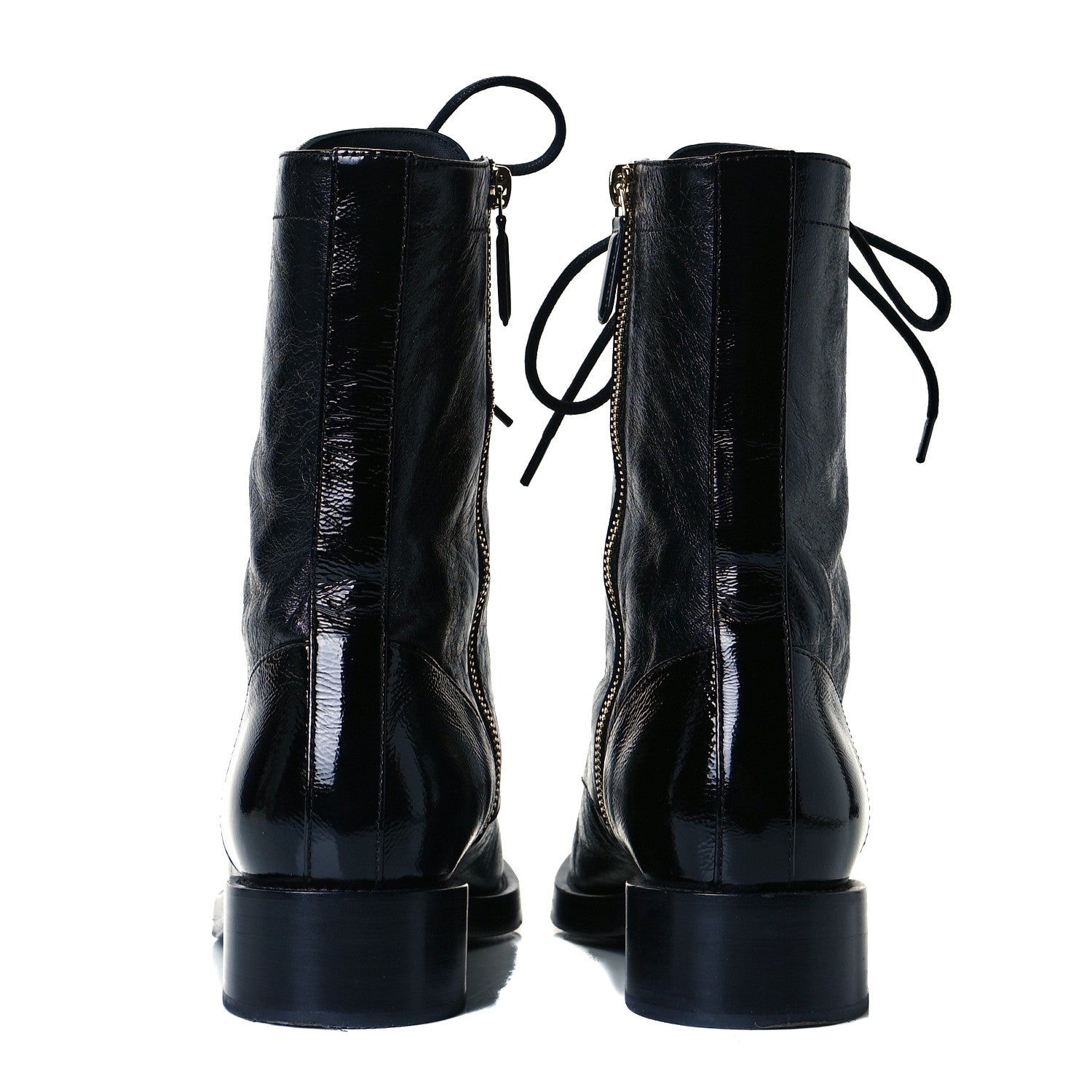 Chanel Crumpled Calfskin Lace Up Combat Boots 39.5 Black 5 of 8