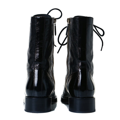 Chanel Crumpled Calfskin Lace Up Combat Boots 39.5 Black 5 of 8