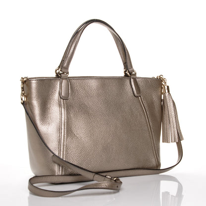 Gucci Metallic Pebbled Calfskin Small Soho Top Handle Bag Golden Beige 3 of 7