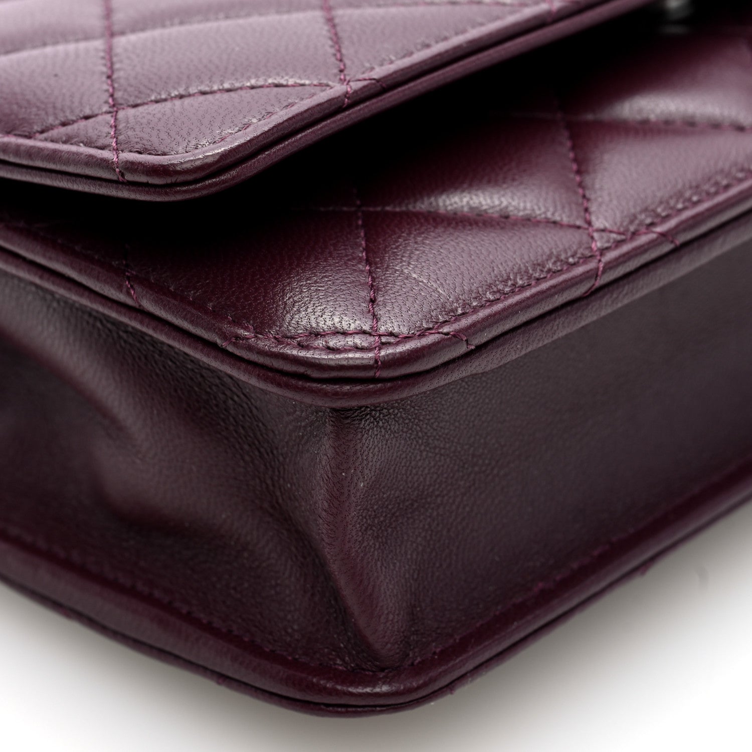 Chanel Lambskin Quilted Enamel CC Wallet On Chain WOC Burgundy 9 of 10