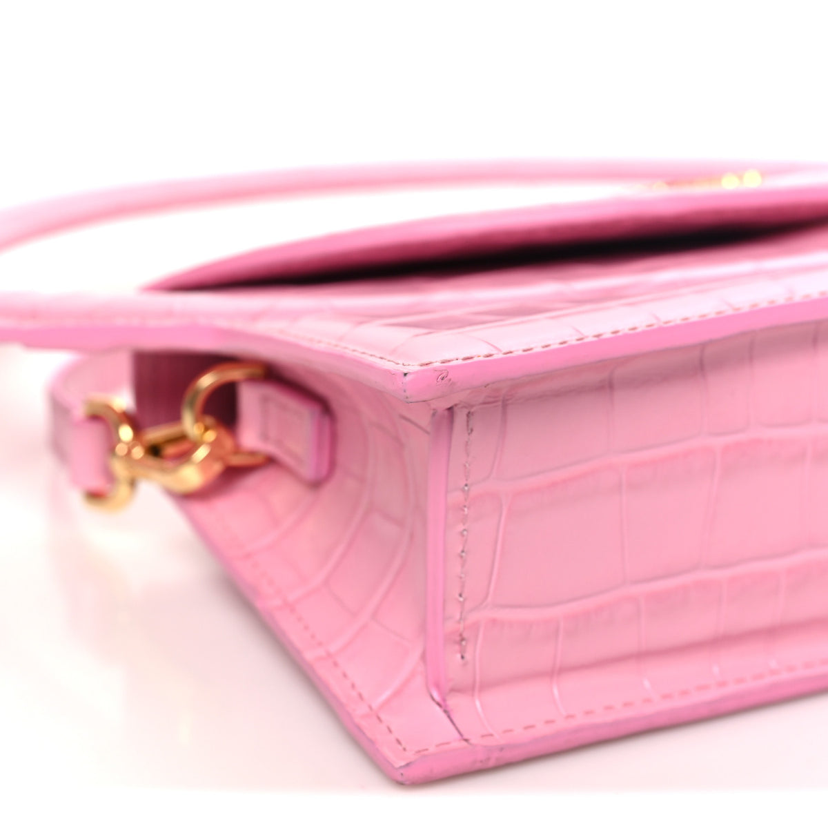 Jacquemus Calfskin Crocodile Embossed Le Sac Rond Pink 8 of 9