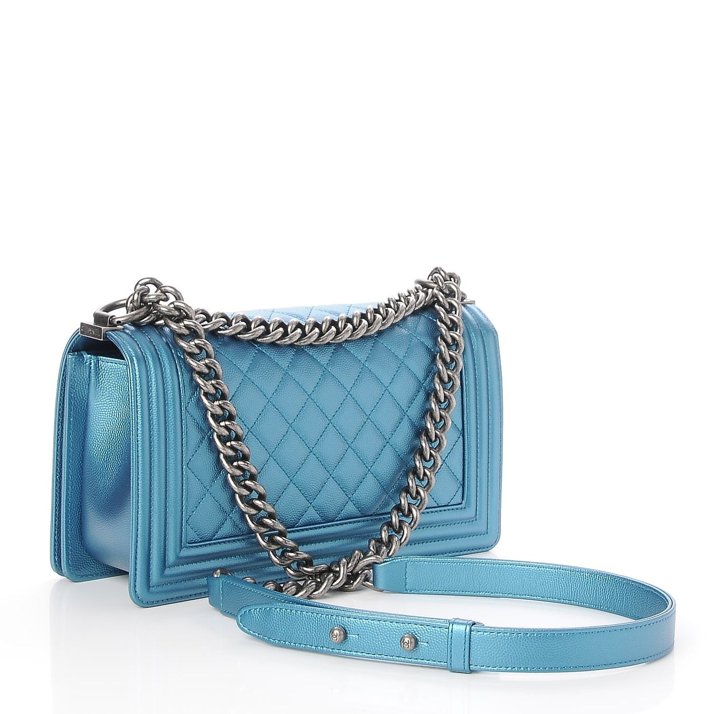 Metallic Caviar Quilted Medium Boy Flap Turquoise