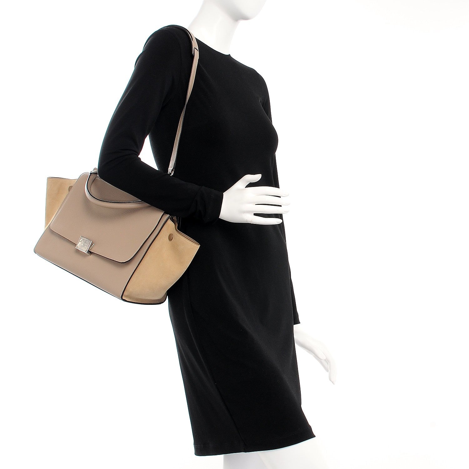 Celine Drummed Calfskin Suede Small Trapeze Dune 2 of 10