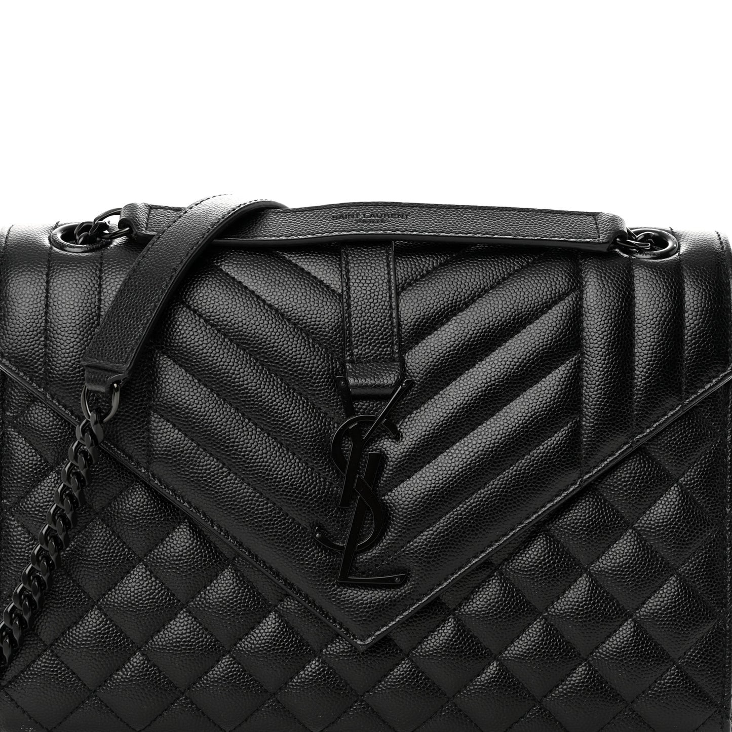 Grain De Poudre Textured Mixed Matelasse Triquilt Medium Monogram Monochrome Satchel Black