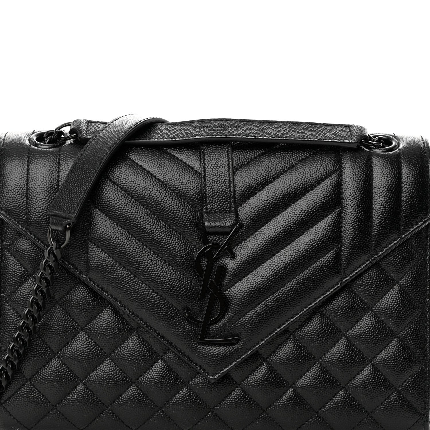 Saint Laurent Grain De Poudre Textured Mixed Matelasse Triquilt Medium Monogram Monochrome Satchel Black 9 of 11