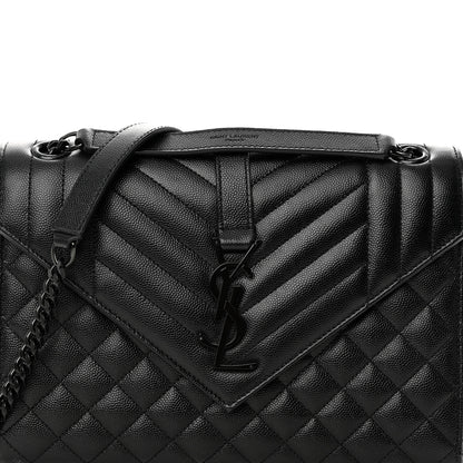 Saint Laurent Grain De Poudre Textured Mixed Matelasse Triquilt Medium Monogram Monochrome Satchel Black 9 of 11