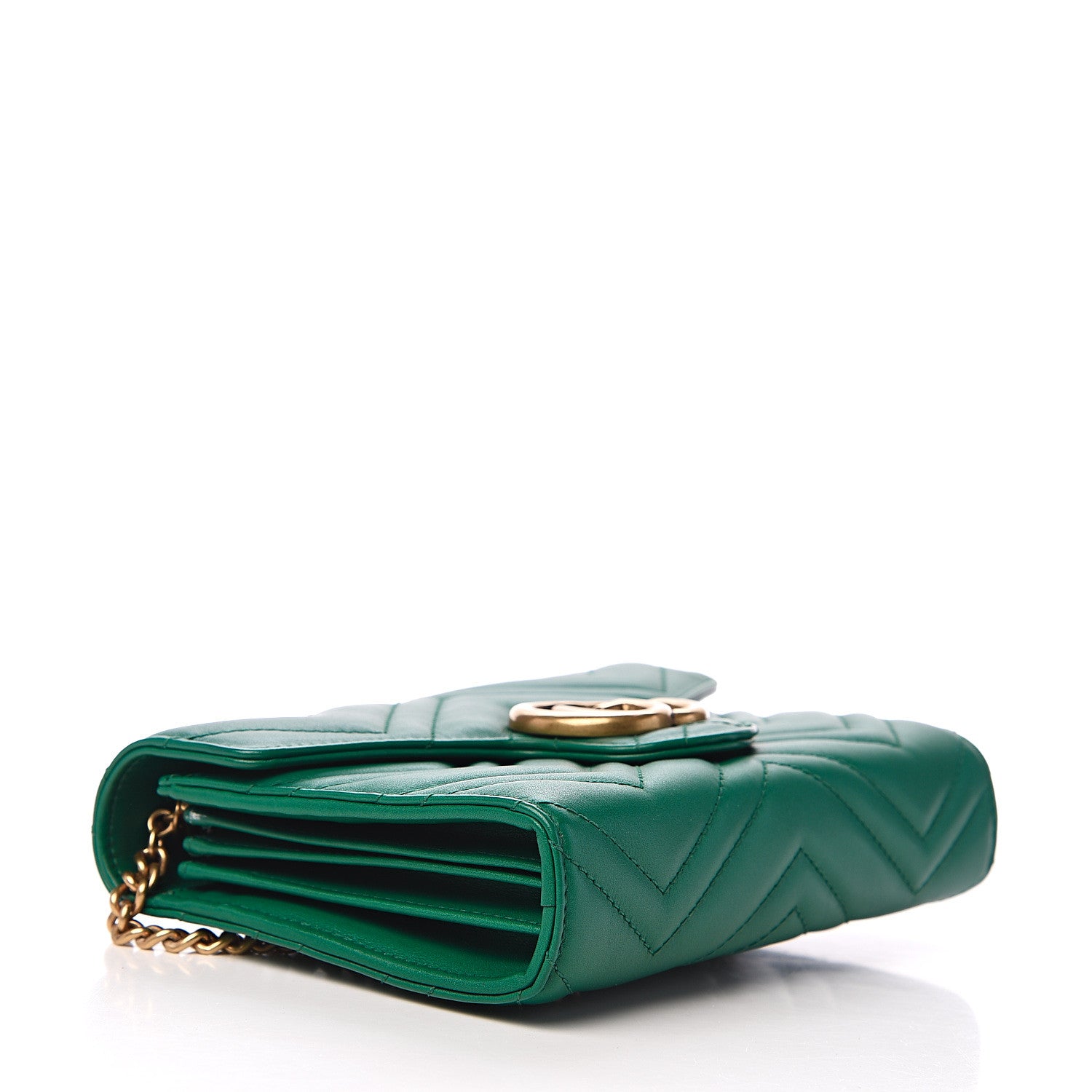 Gucci Calfskin Matelasse GG Marmont Chain Wallet Emerald Green 3 of 10