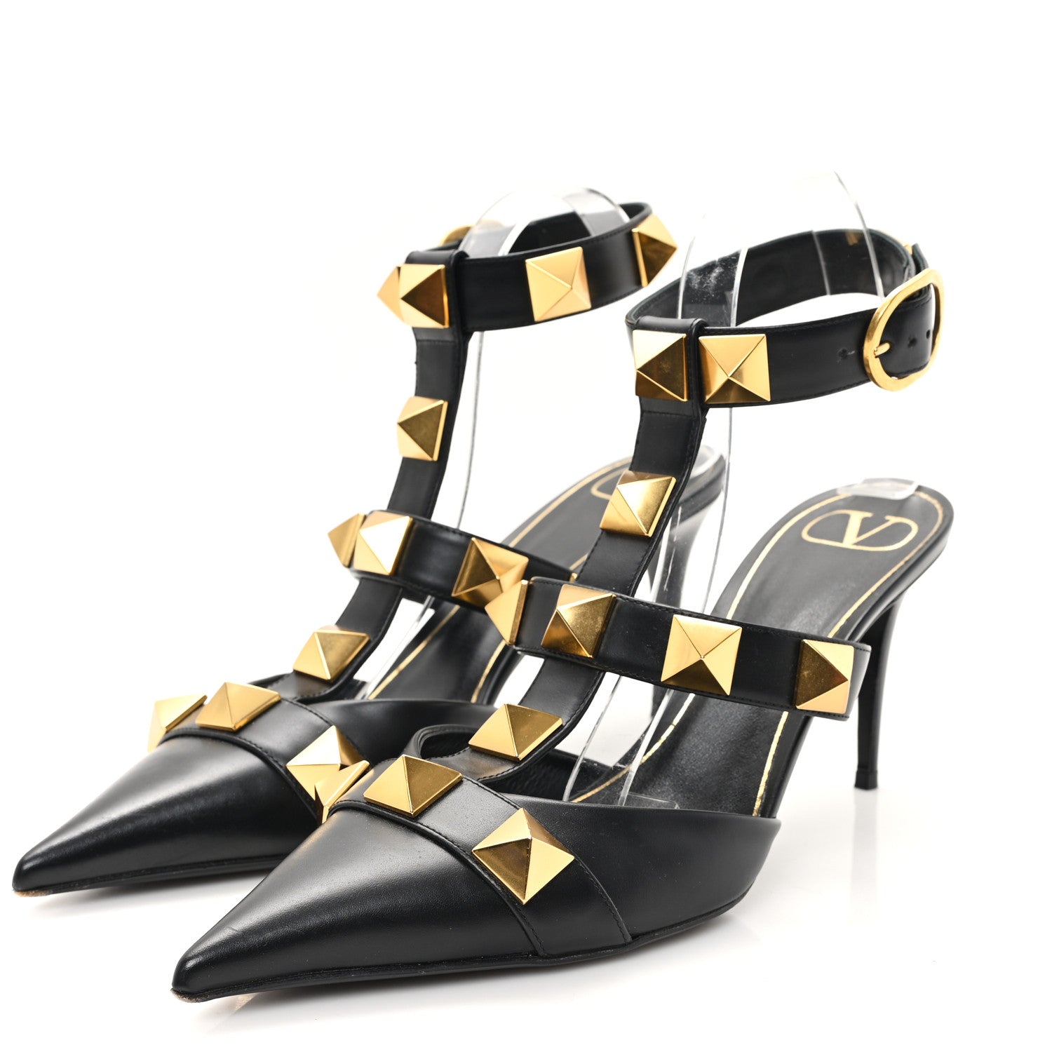 Valentino Garavani Calfskin Roman Stud Ankle Strap 80mm Pumps 41 Black 4 of 10