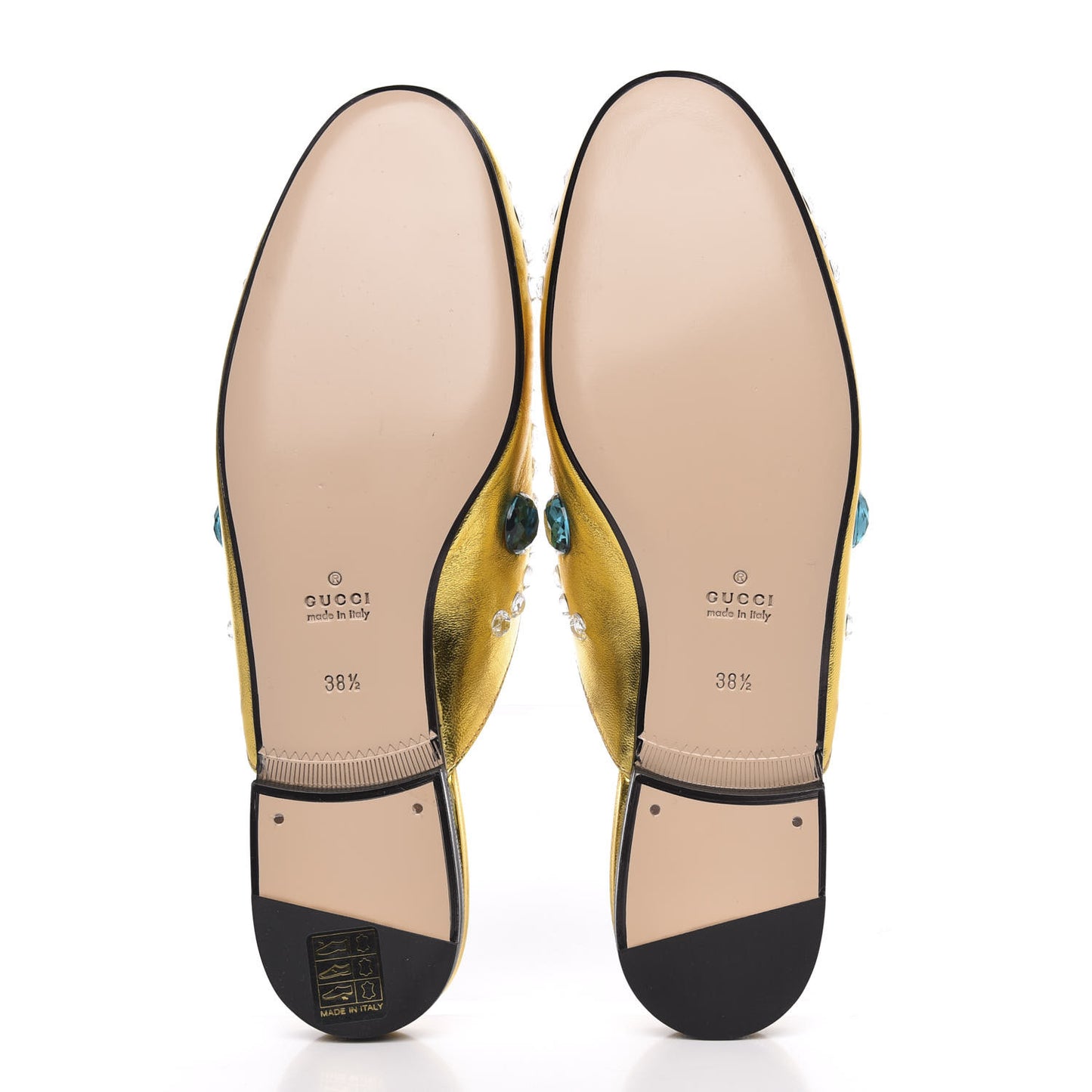 Metallic Nappa Crystal Womens Princetown Slippers 38.5 Gold