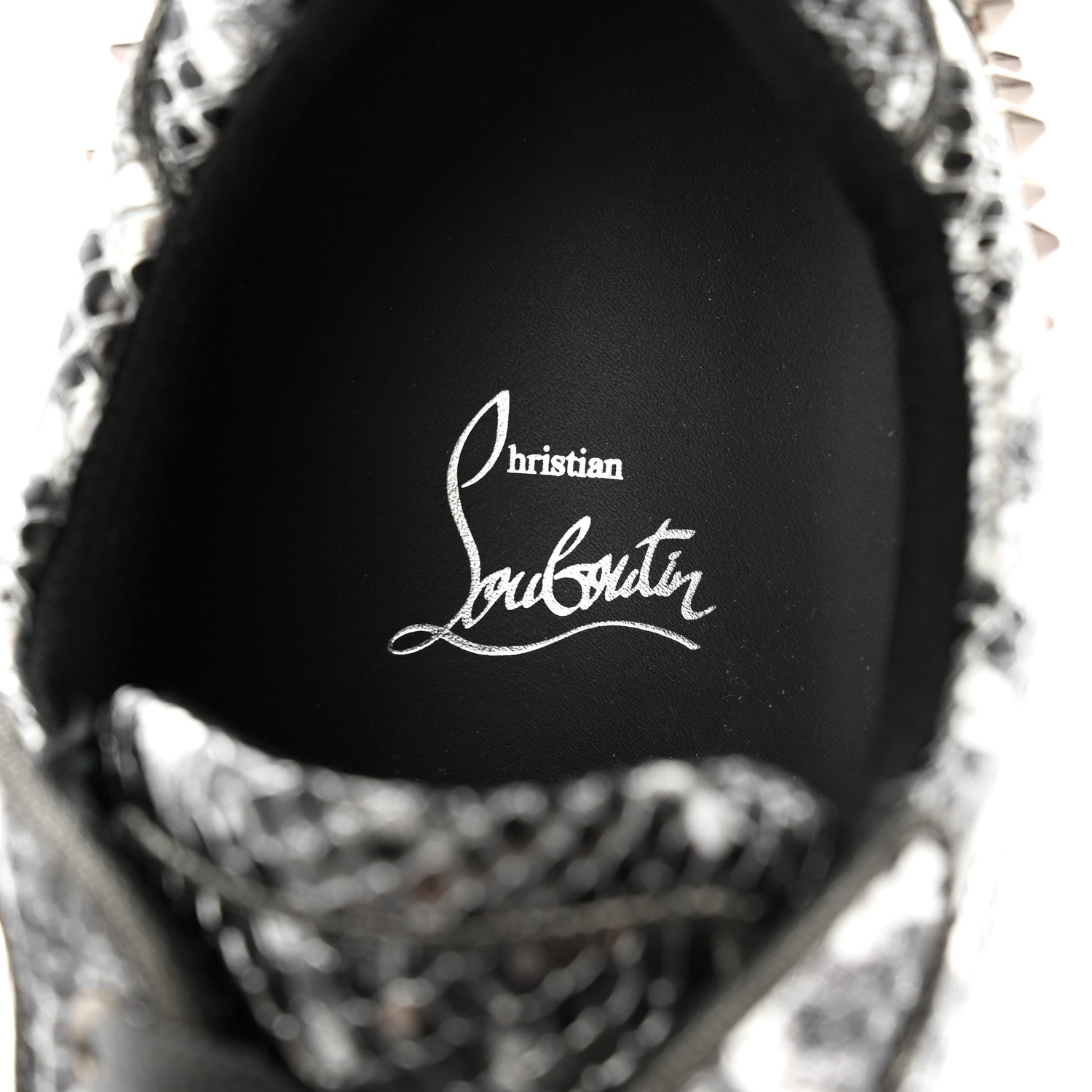 Christian Louboutin Calfskin Snake-Effect Seavaste Flat Sneakers 42 Silver 6 of 7