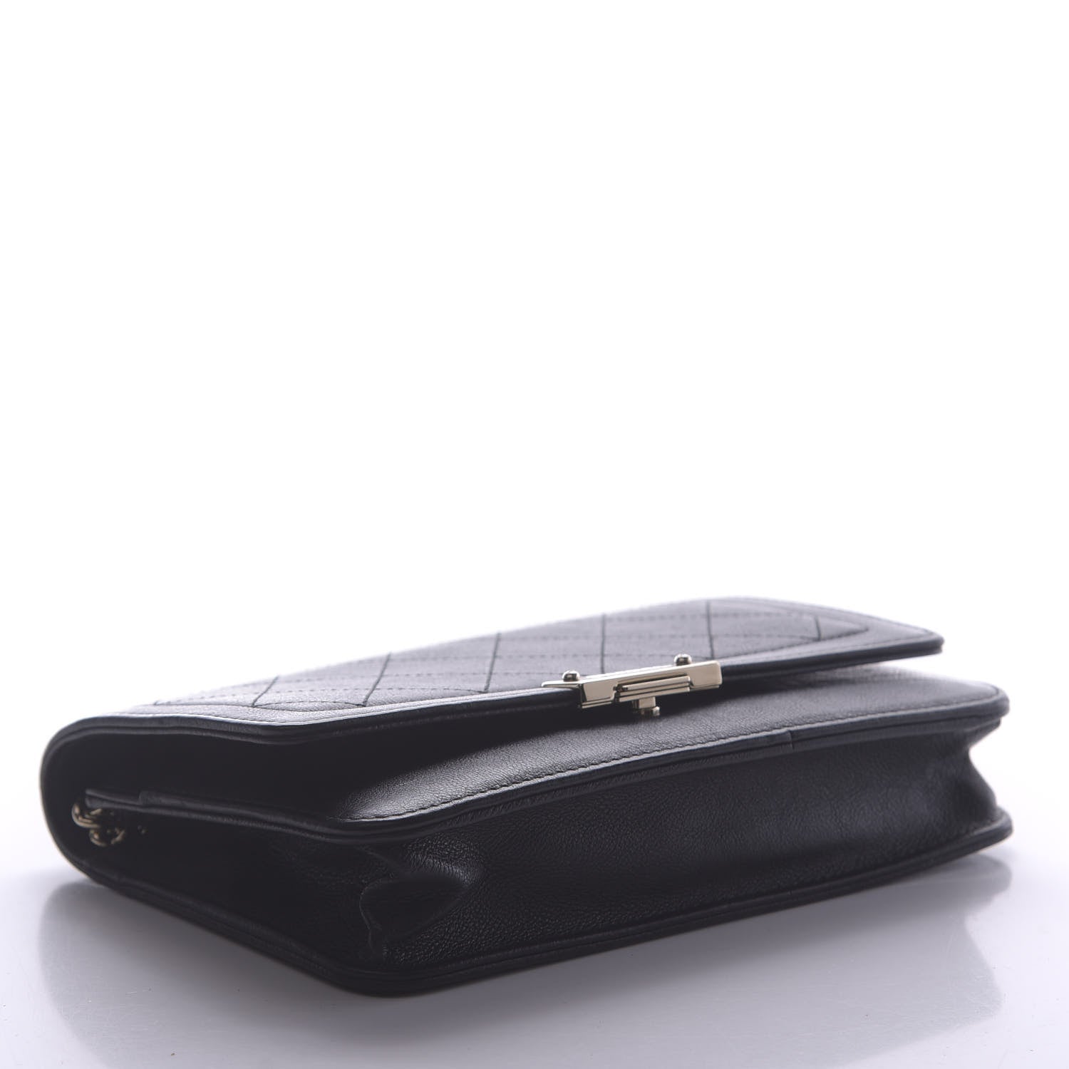 Chanel Grained Calfskin Quilted Label Click Flap Wallet On Chain WOC Black 4 of 14