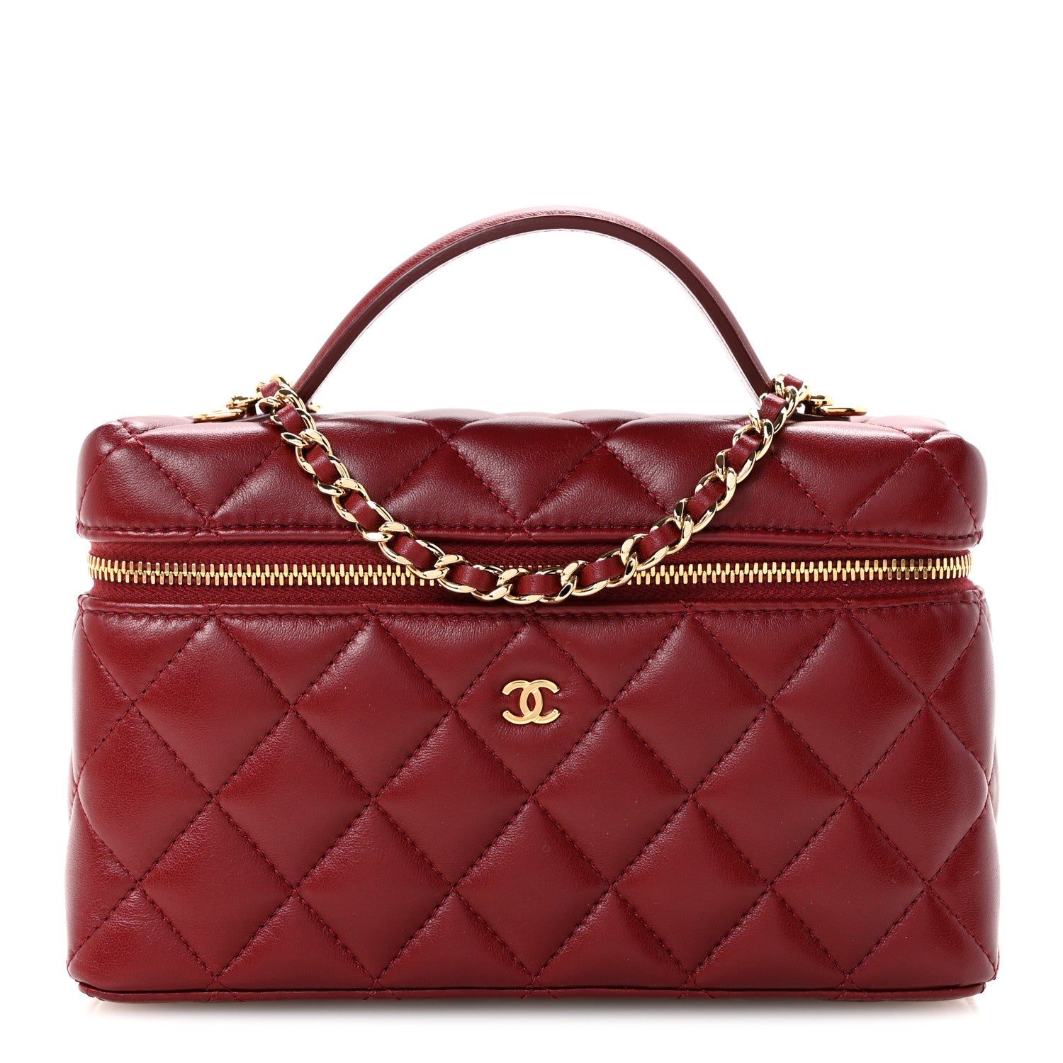 Chanel Lambskin Quilted Top Handle Slim Vanity With Chain Burgundy 1 of 11