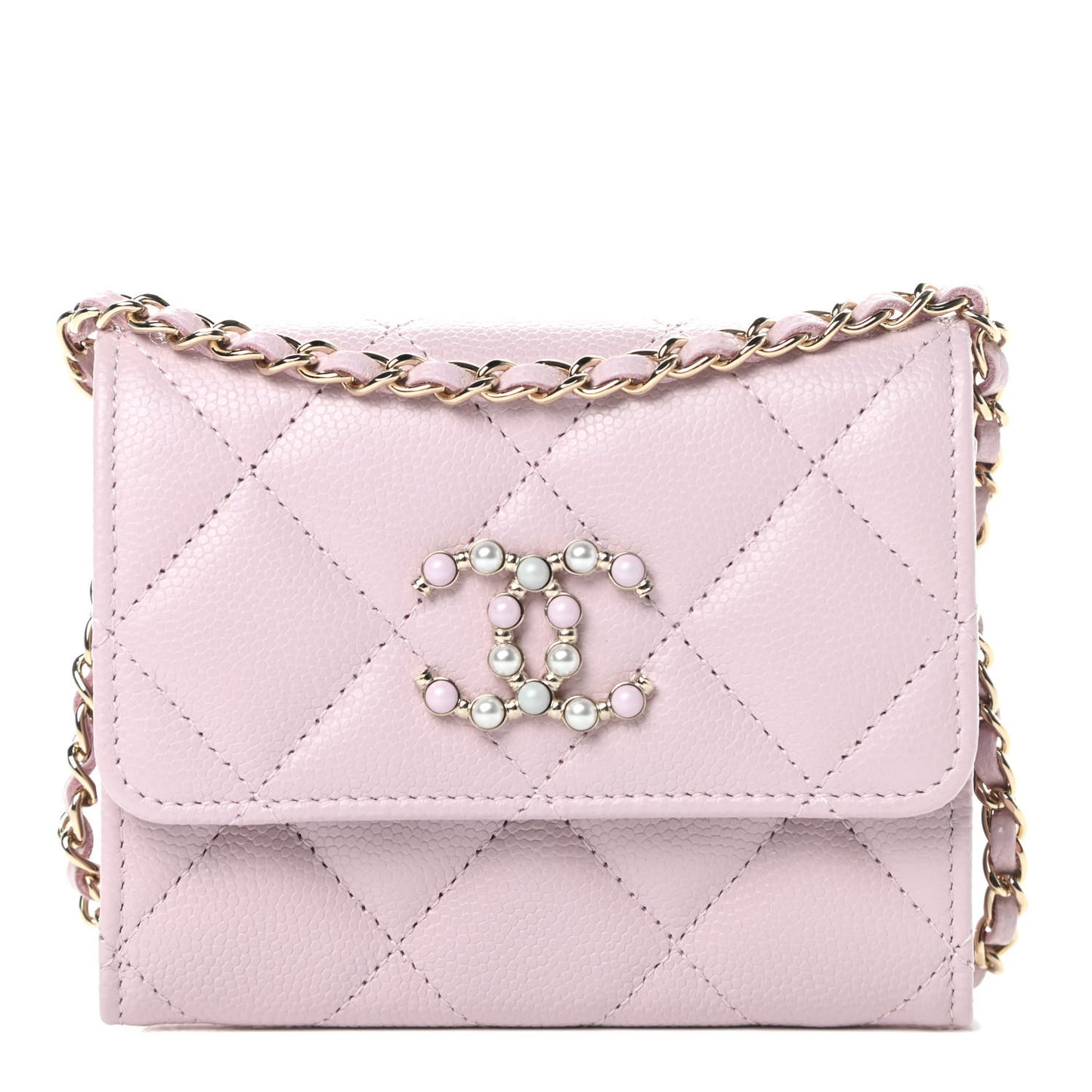 Caviar Quilted Coco Candy Card Holder On Chain Light Pink
