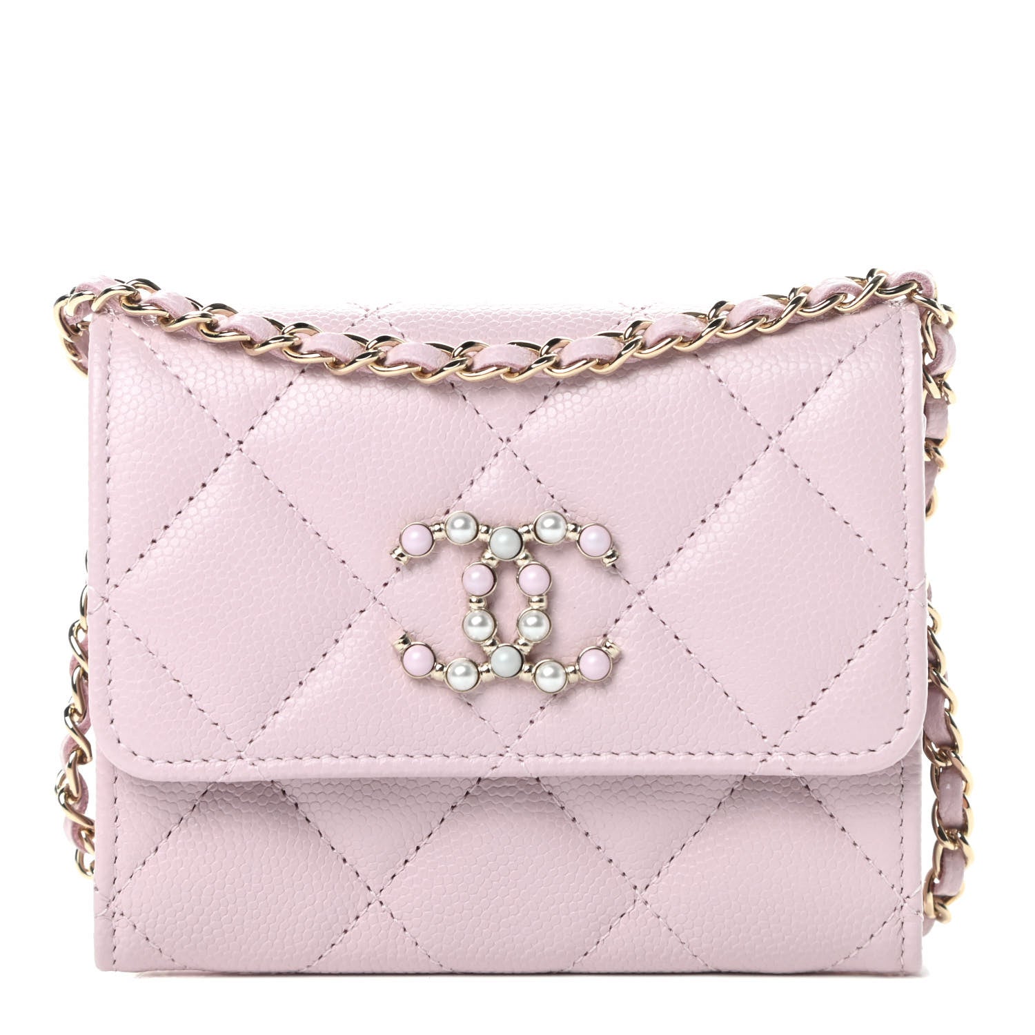 Chanel Caviar Quilted Coco Candy Card Holder On Chain Light Pink 1 of 12
