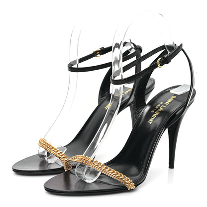 Saint Laurent Calfskin Chain Ankle Strap Sandals 37 Black 3 of 7