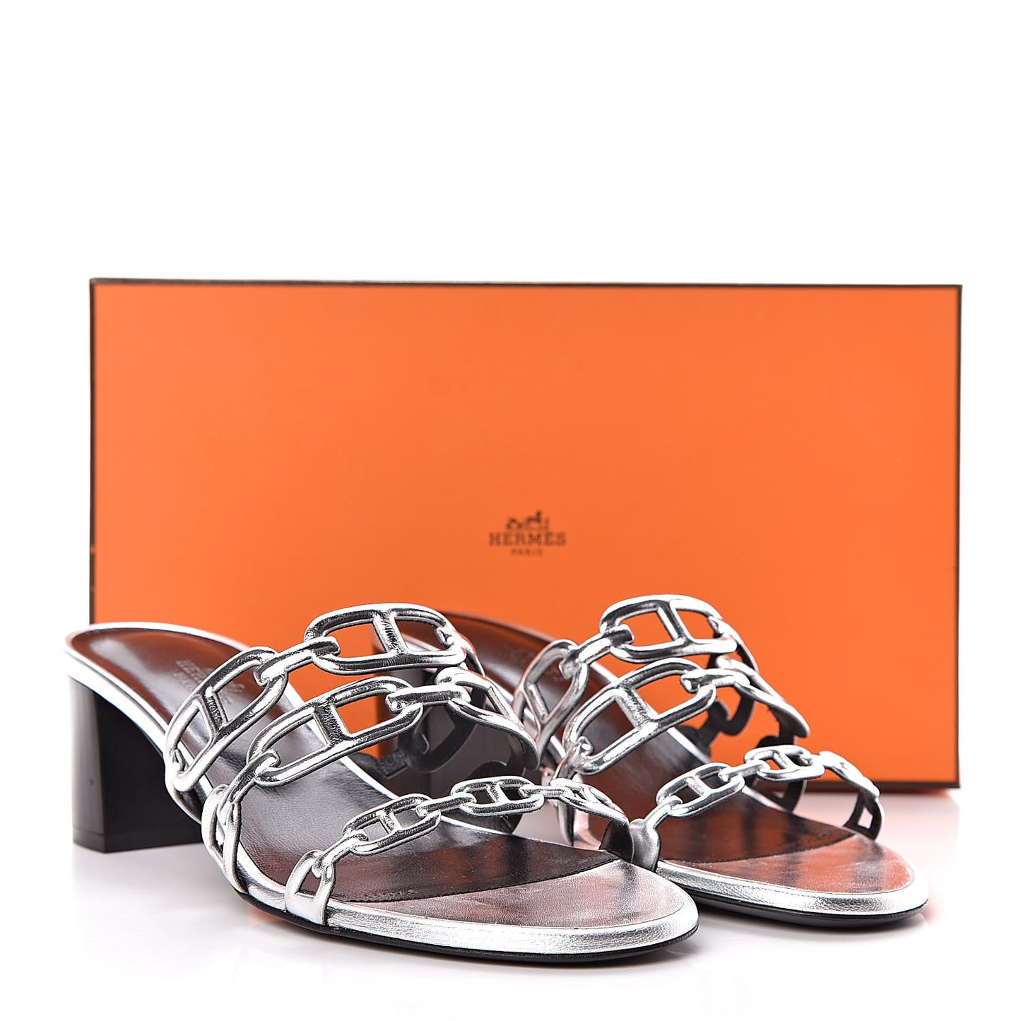 Metallic Calfskin Tandem Sandals 38 Gris Argente