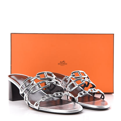 Hermes Metallic Calfskin Tandem Sandals 38 Gris Argente 8 of 8
