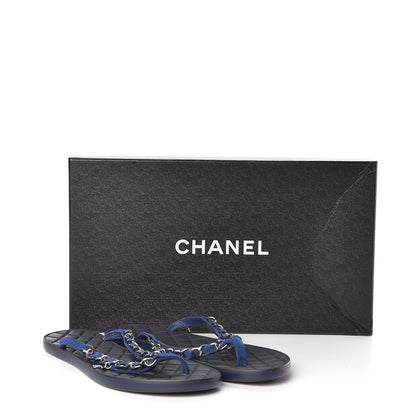 Chanel Suede Calfskin Quilted Chain Thong Sandals 36 Navy Blue 7 of 7