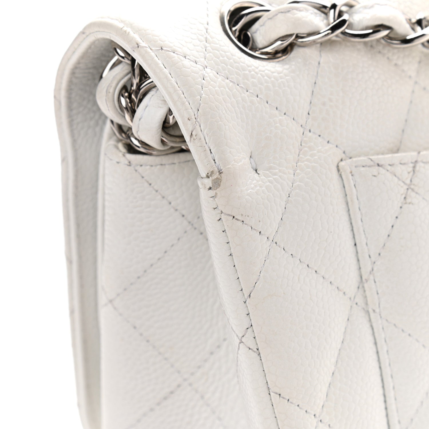 Chanel Caviar Quilted Jumbo Double Flap White 18 of 32