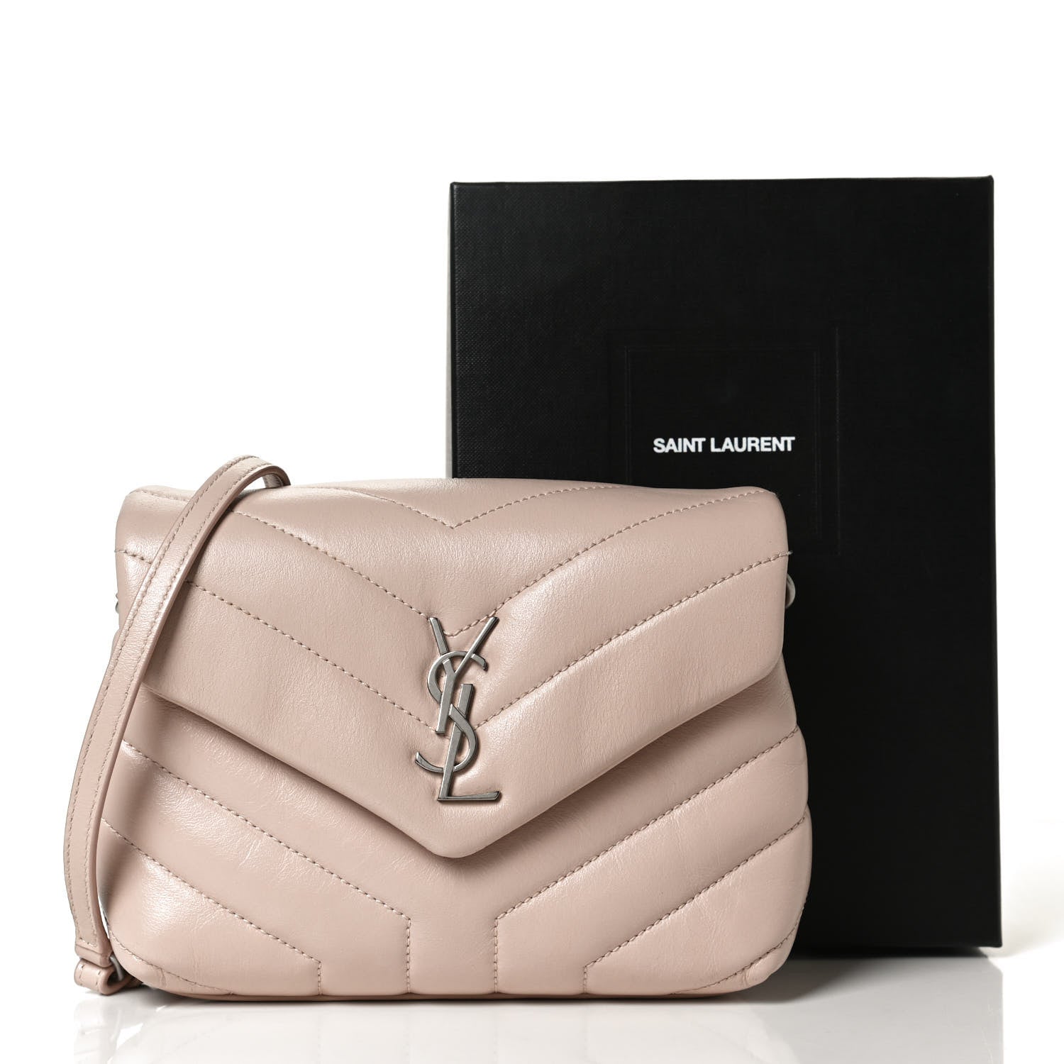 Saint Laurent Calfskin Y Quilted Monogram Toy Loulou Crossbody Bag Marble Pink 12 of 12