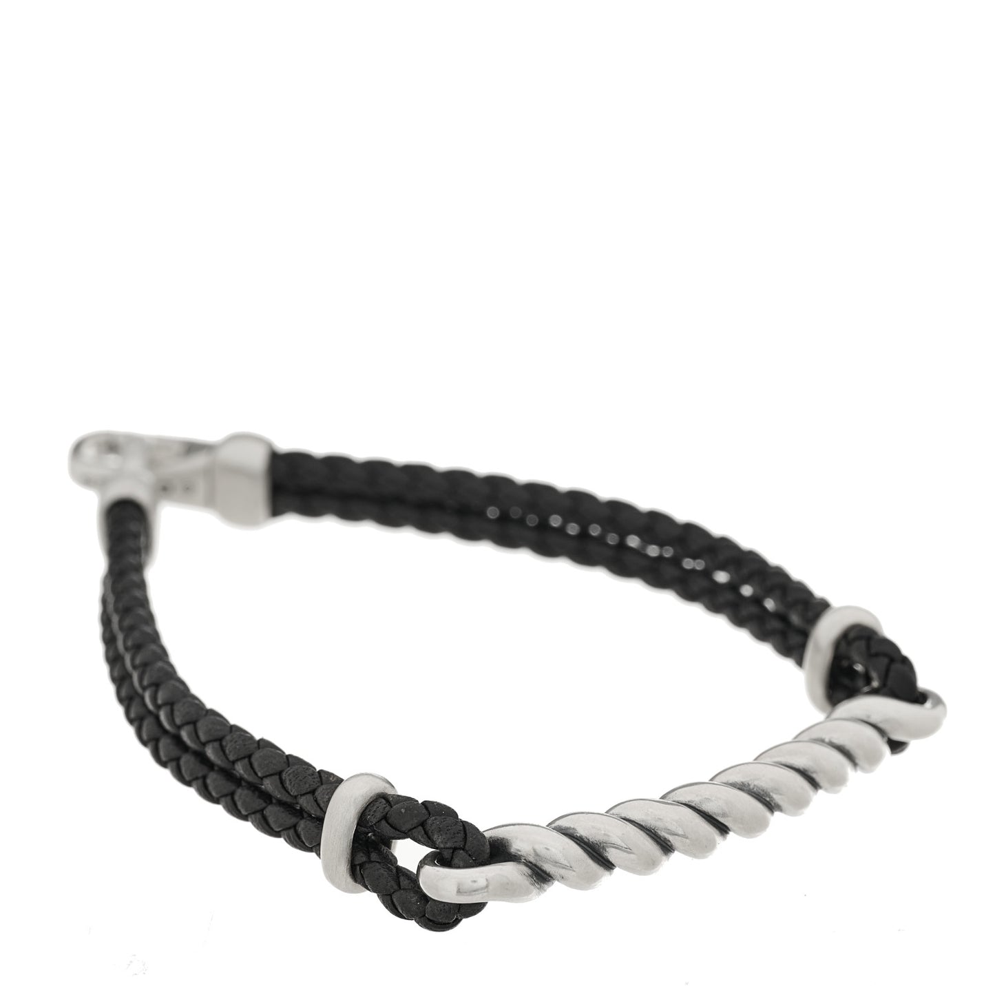 Sterling Silver Leather Cable Metro Bracelet Black