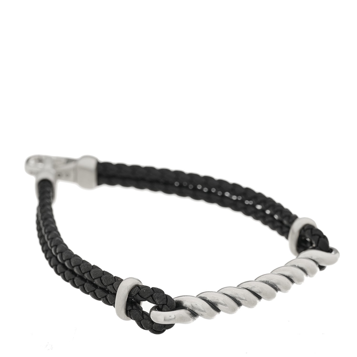 David Yurman Sterling Silver Leather Cable Metro Bracelet Black 3 of 4