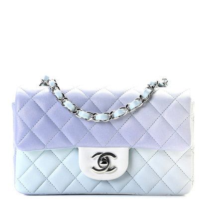 Chanel Perforated Lambskin Quilted Mini Rectangular Flap Light Blue Light Purple White 1 of 8